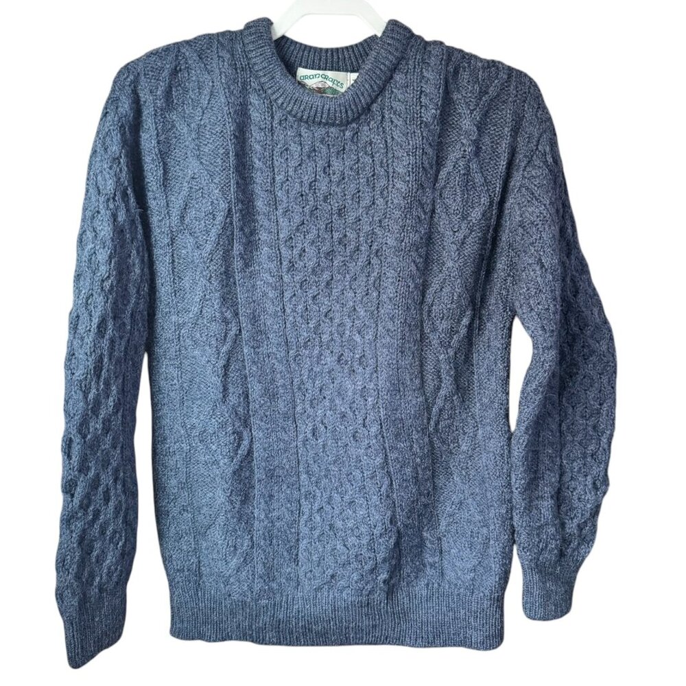 ARAN CRAFTS IRELAND mens 100% WOOL CHUNKY HANDMADE Cable KNIT Sweater